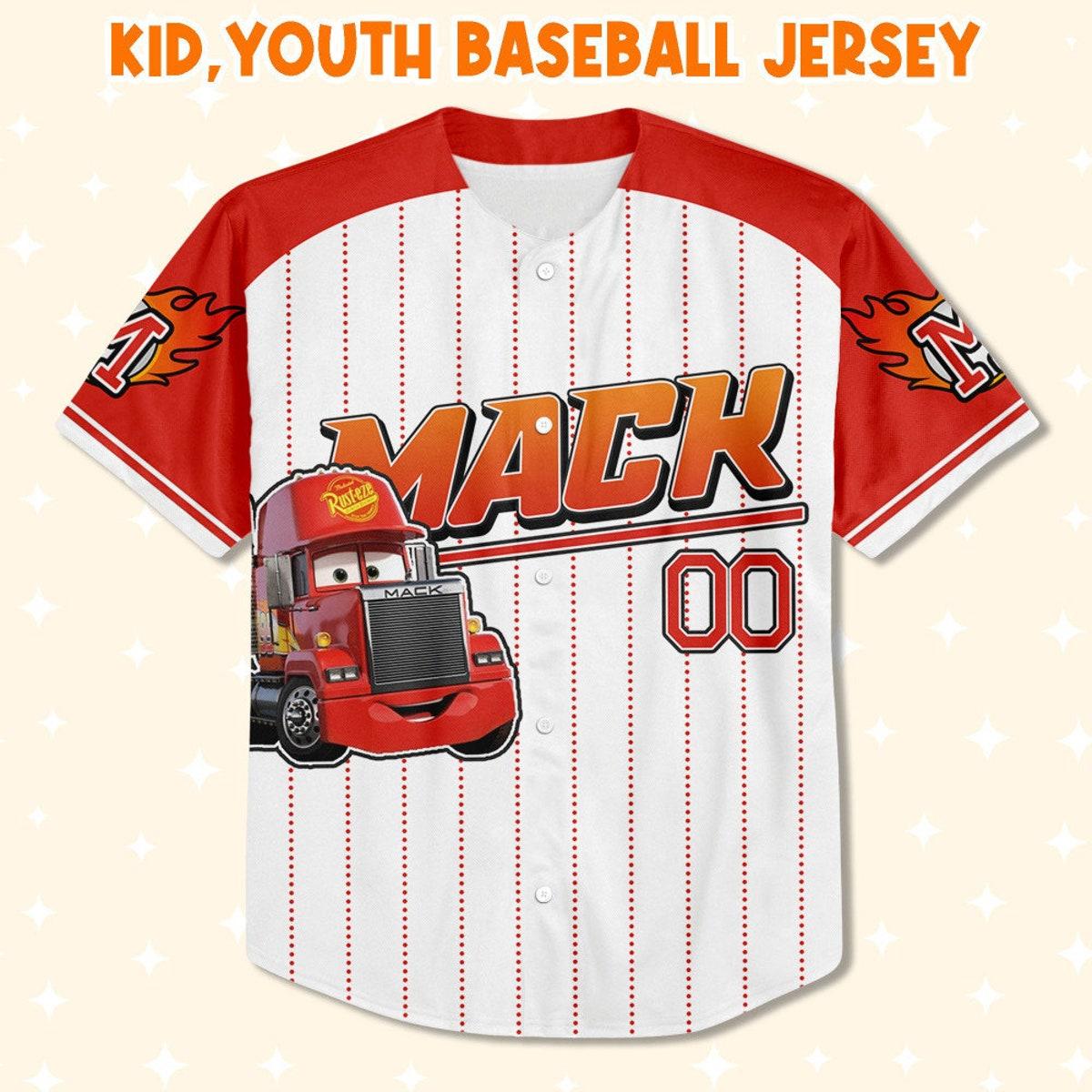 Custom Cars Mack Red Custom Number Baseball Jersey 2