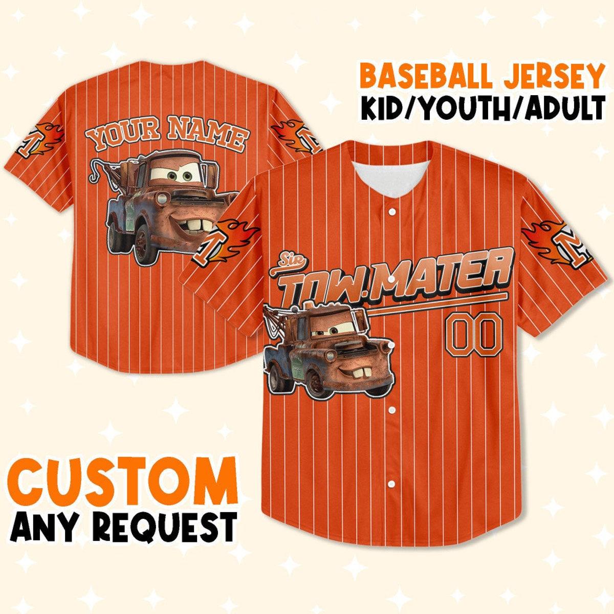 Custom Cars Mater Orange Custom Text Baseball Jersey 1