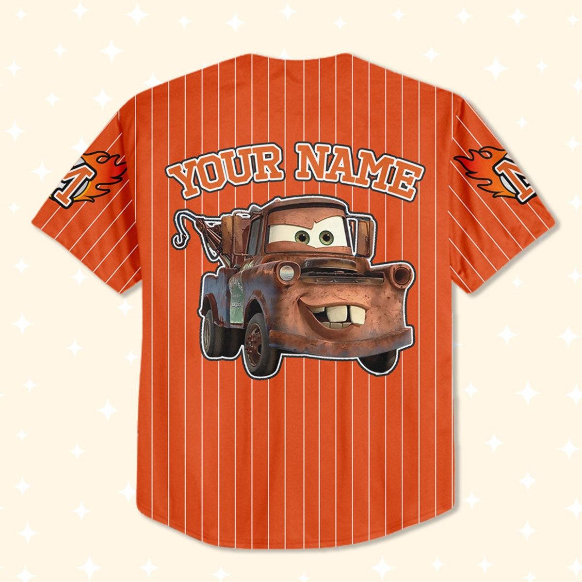 Custom Cars Mater Orange Custom Text Baseball Jersey 3