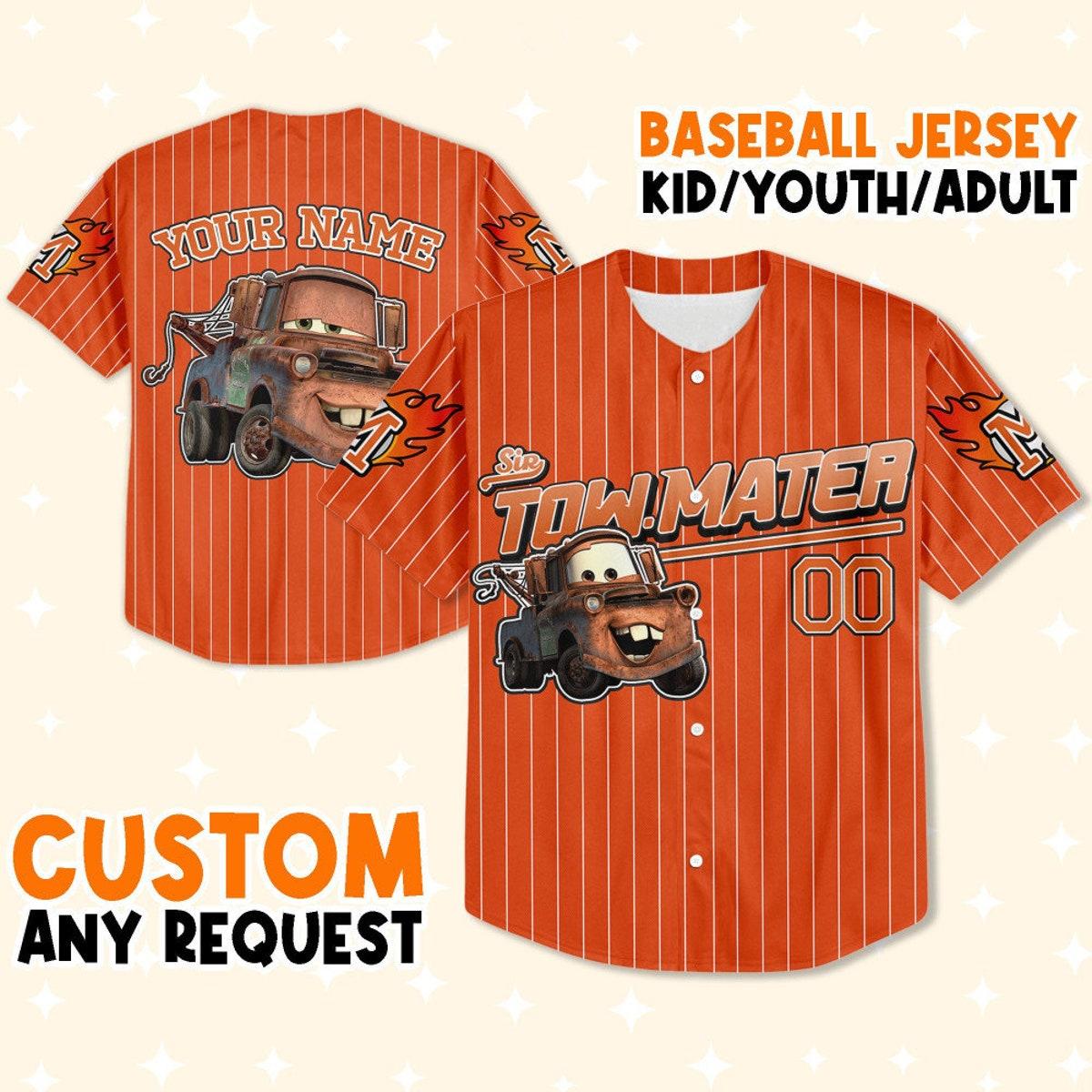 Custom Cars Mater Orange Disney Birthday Baseball Jersey 1