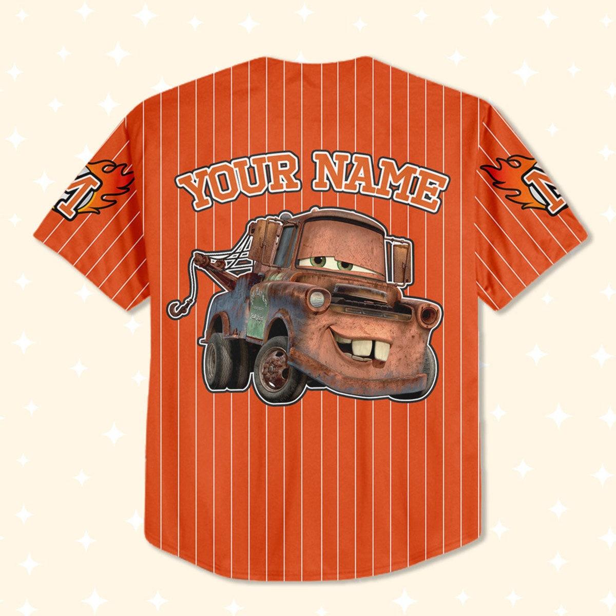 Custom Cars Mater Orange Disney Birthday Baseball Jersey 3