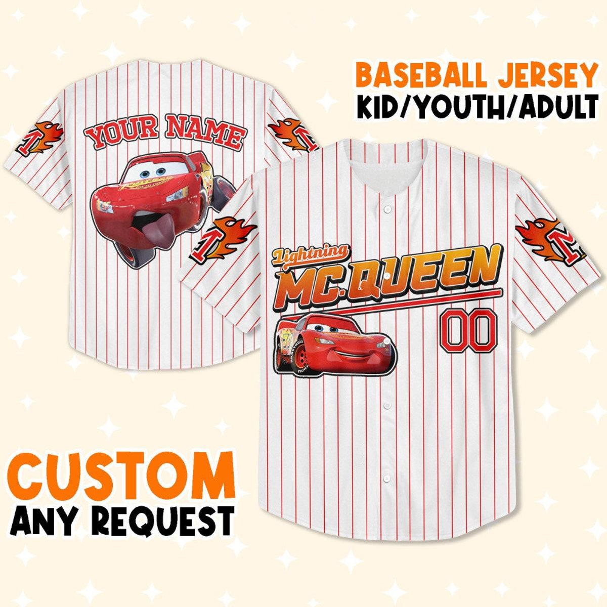 Custom Cars Mc Queen Red Custom Text Baseball Jersey 1