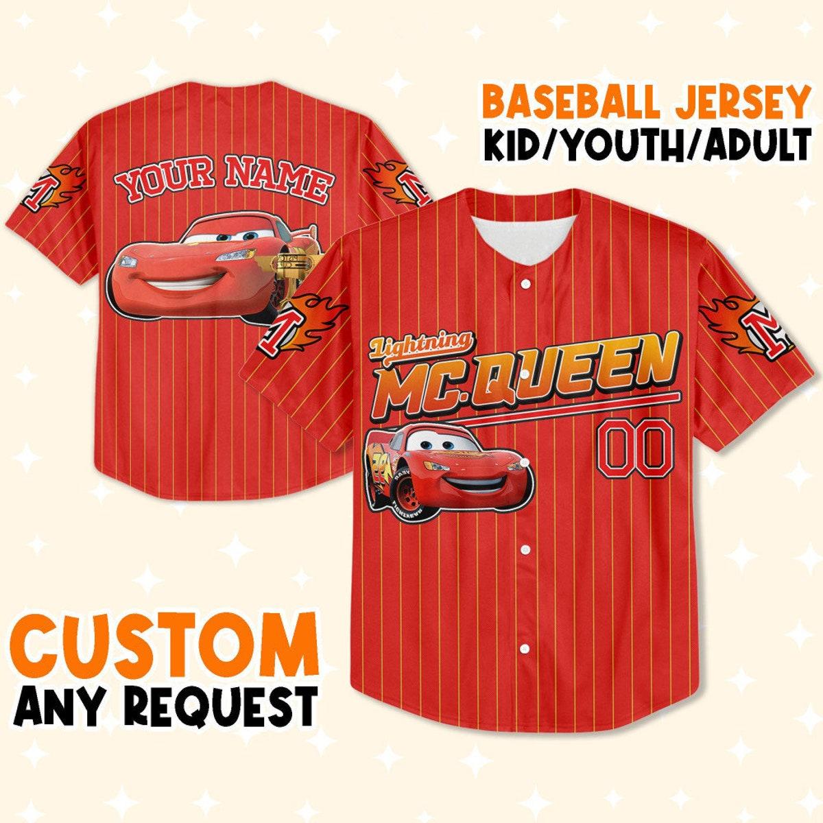 Custom Cars Mc Queen Red Custom Text Baseball Jersey 1