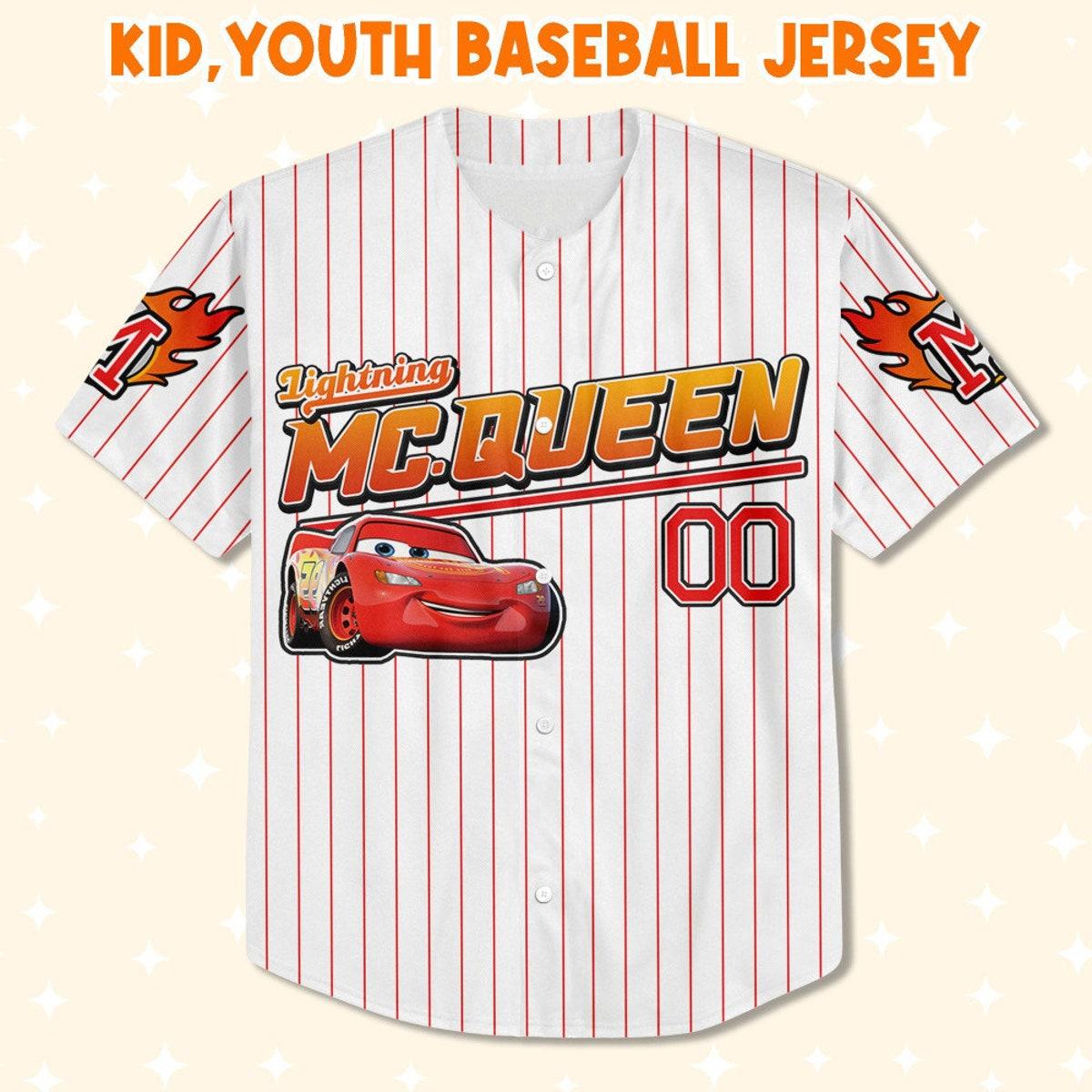 Custom Cars Mc Queen Red Custom Text Baseball Jersey 2