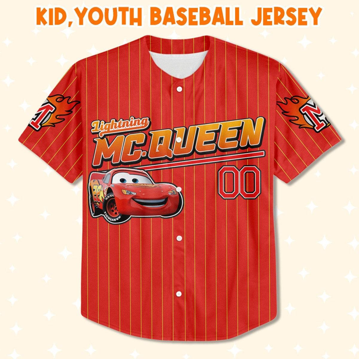 Custom Cars Mc Queen Red Custom Text Baseball Jersey 2