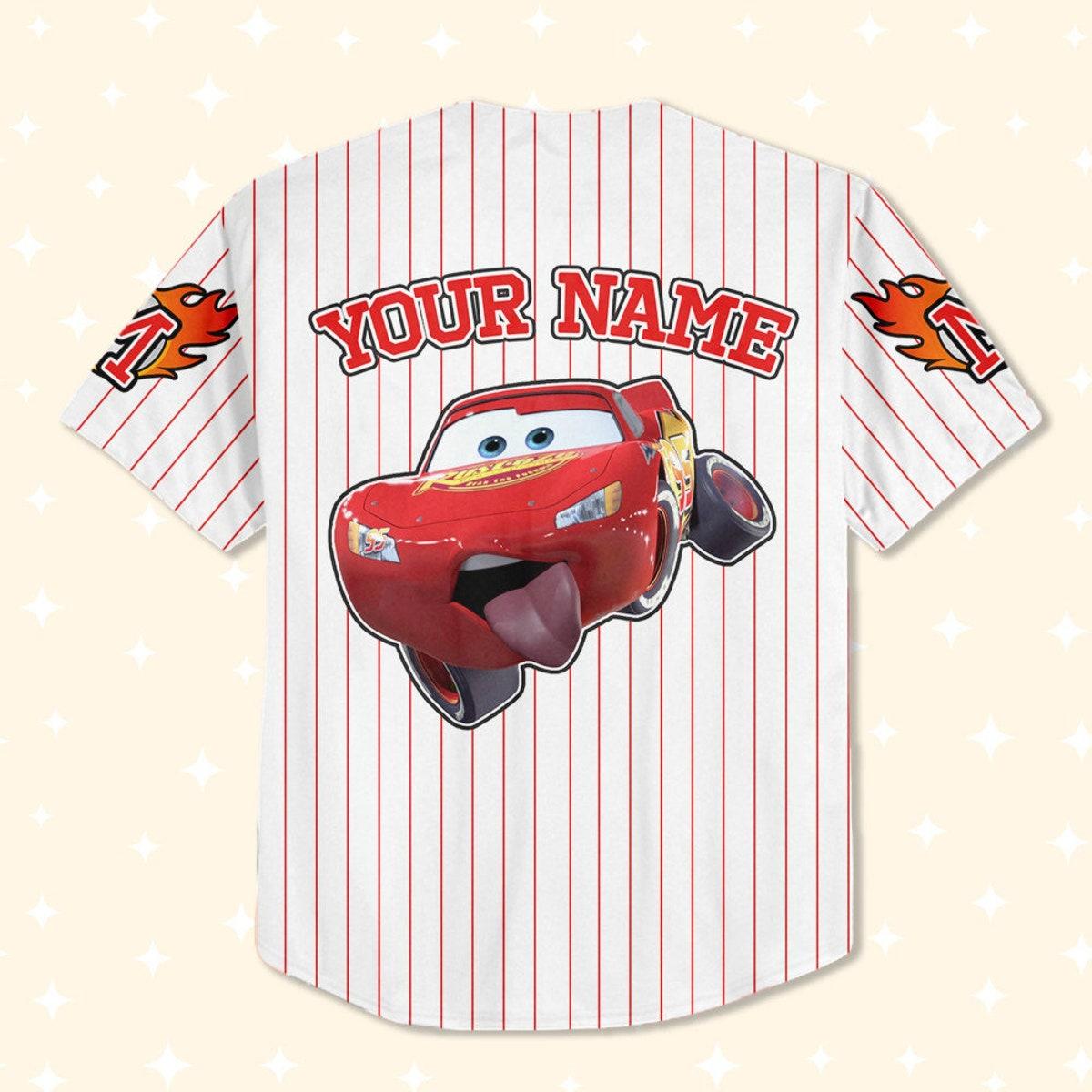 Custom Cars Mc Queen Red Custom Text Baseball Jersey 3