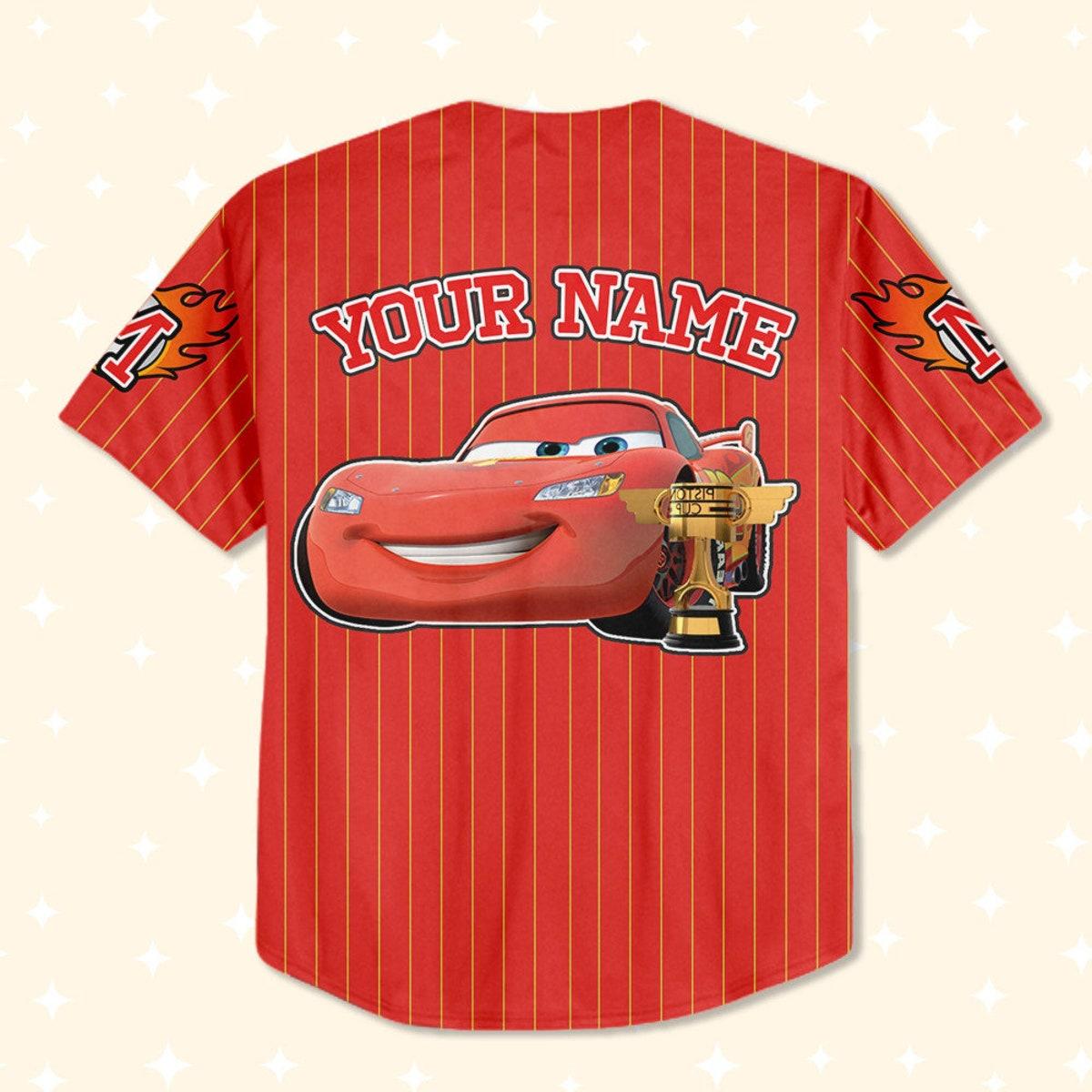 Custom Cars Mc Queen Red Custom Text Baseball Jersey 3