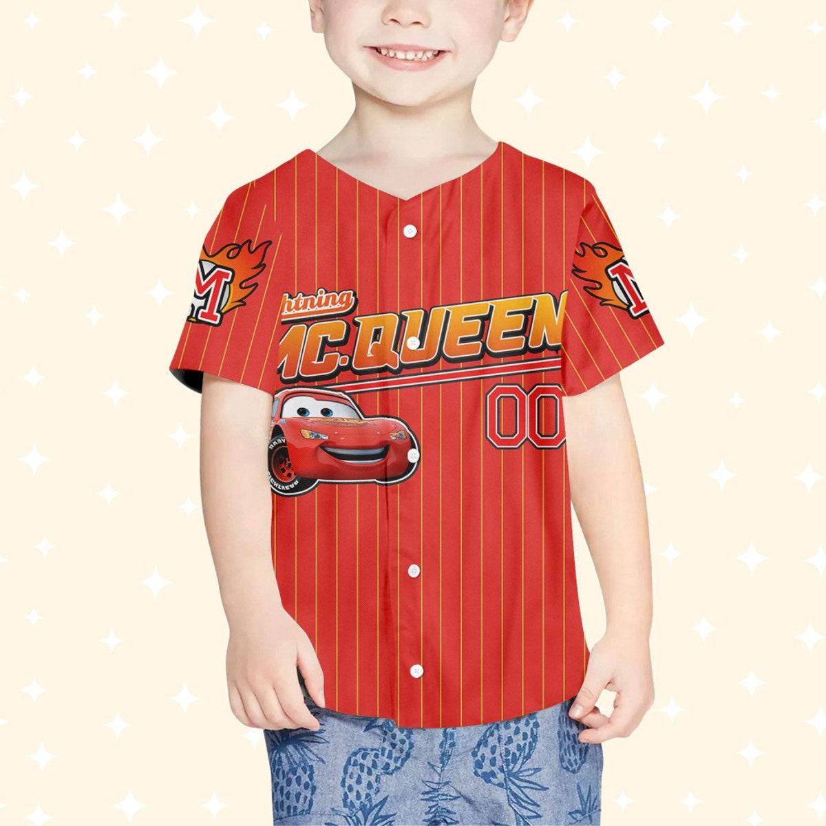 Custom Cars Mc Queen Red Custom Text Baseball Jersey 4