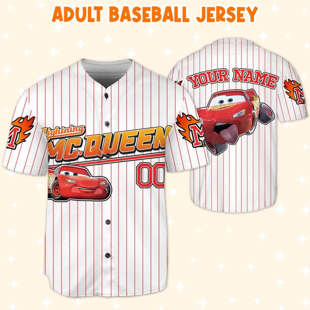 Custom Cars Mc Queen Red Custom Text Baseball Jersey 5