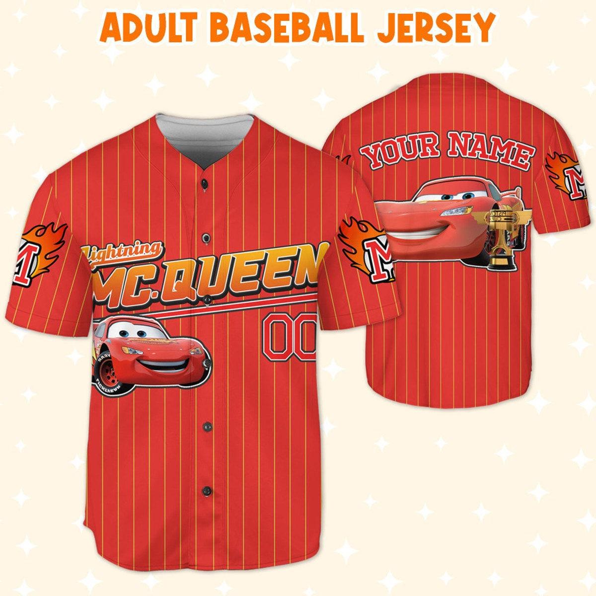 Custom Cars Mc Queen Red Custom Text Baseball Jersey 5