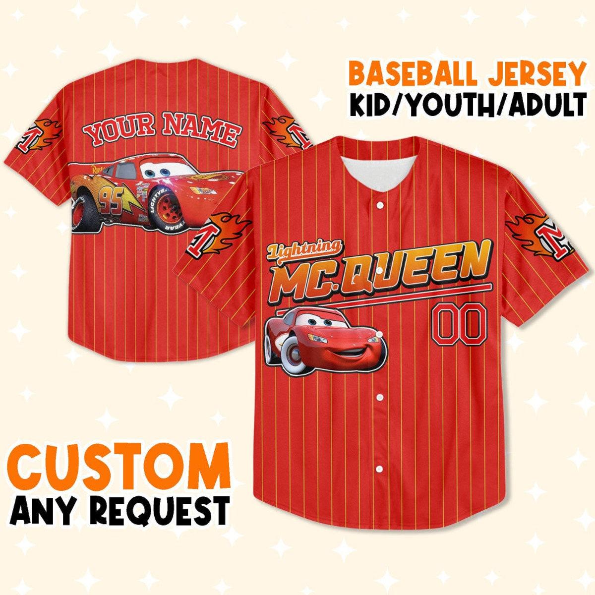 Custom Cars Mc Queen Red Lightning Mcqueen Baseball Jersey 1