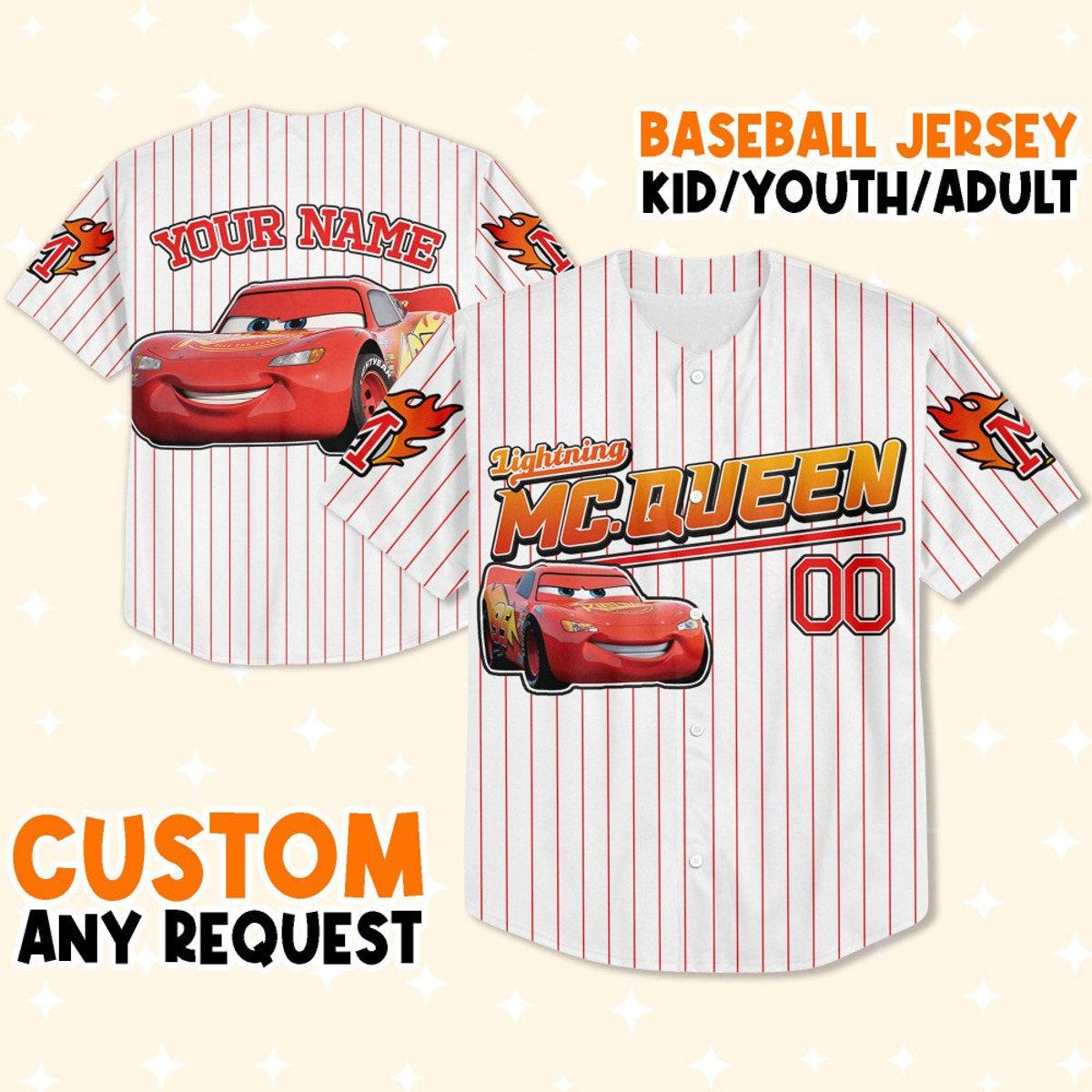 Custom Cars Mcqueen Custom Text Baseball Jersey 1