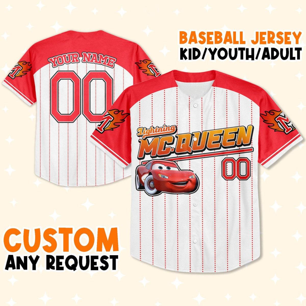 Custom Cars Mcqueen Red Cool Lightning Mcqueen Baseball Jersey 1