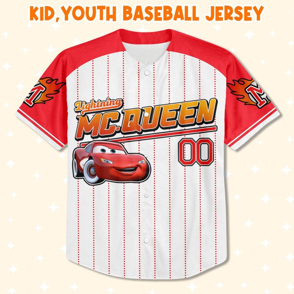 Custom Cars Mcqueen Red Cool Lightning Mcqueen Baseball Jersey 2