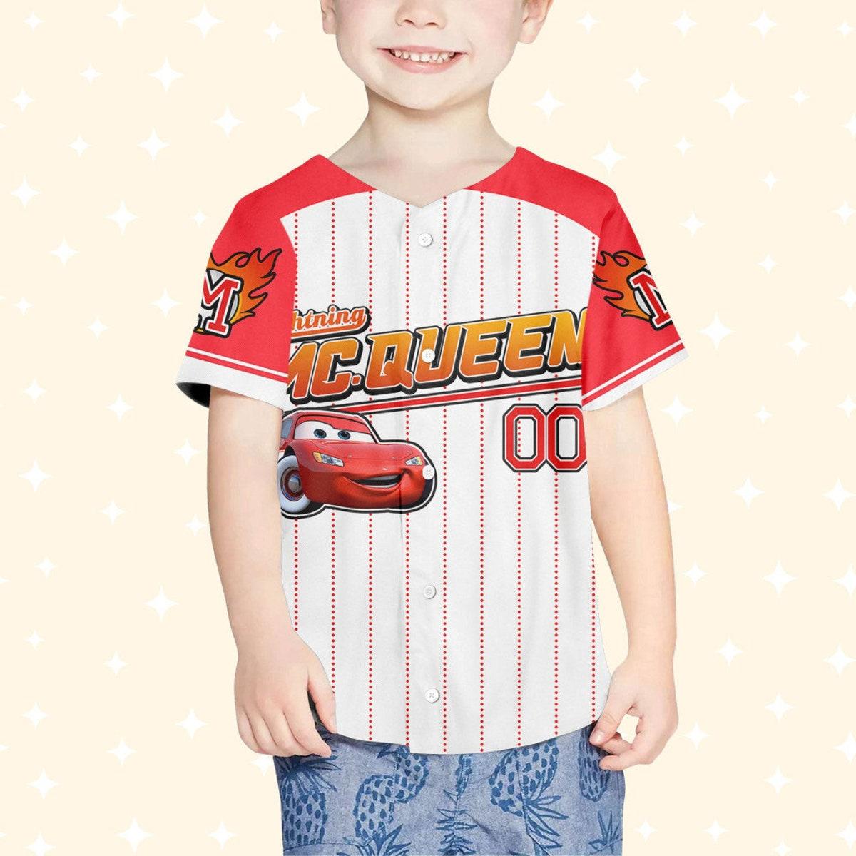 Custom Cars Mcqueen Red Cool Lightning Mcqueen Baseball Jersey 4