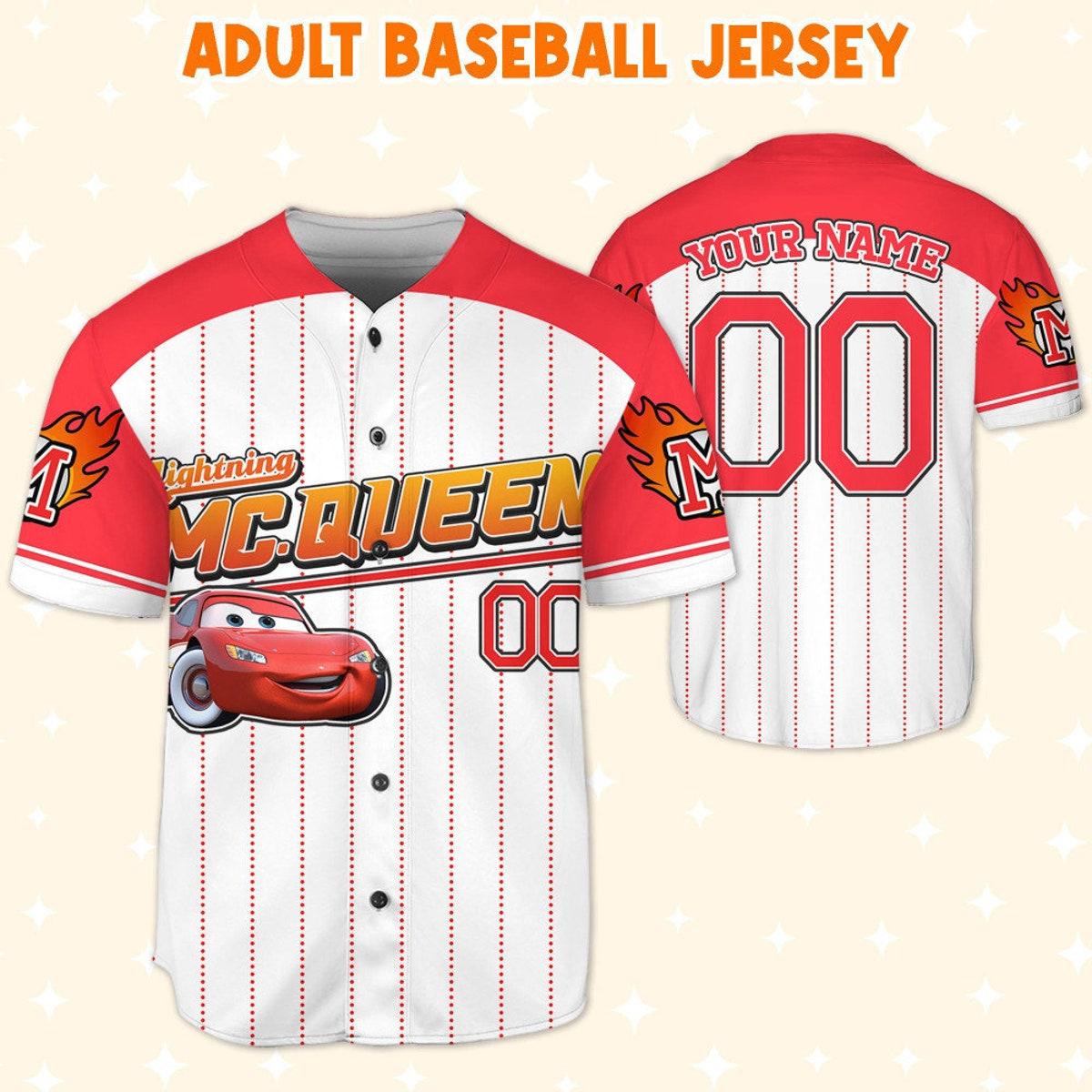 Custom Cars Mcqueen Red Cool Lightning Mcqueen Baseball Jersey 5