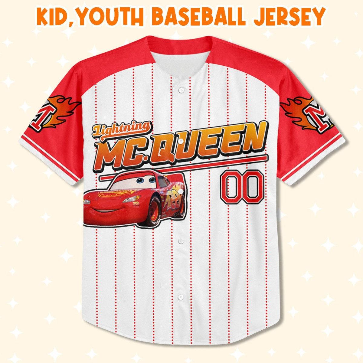 Custom Cars Mcqueen Red Curious Lightning Mcqueen Baseball Jersey 2