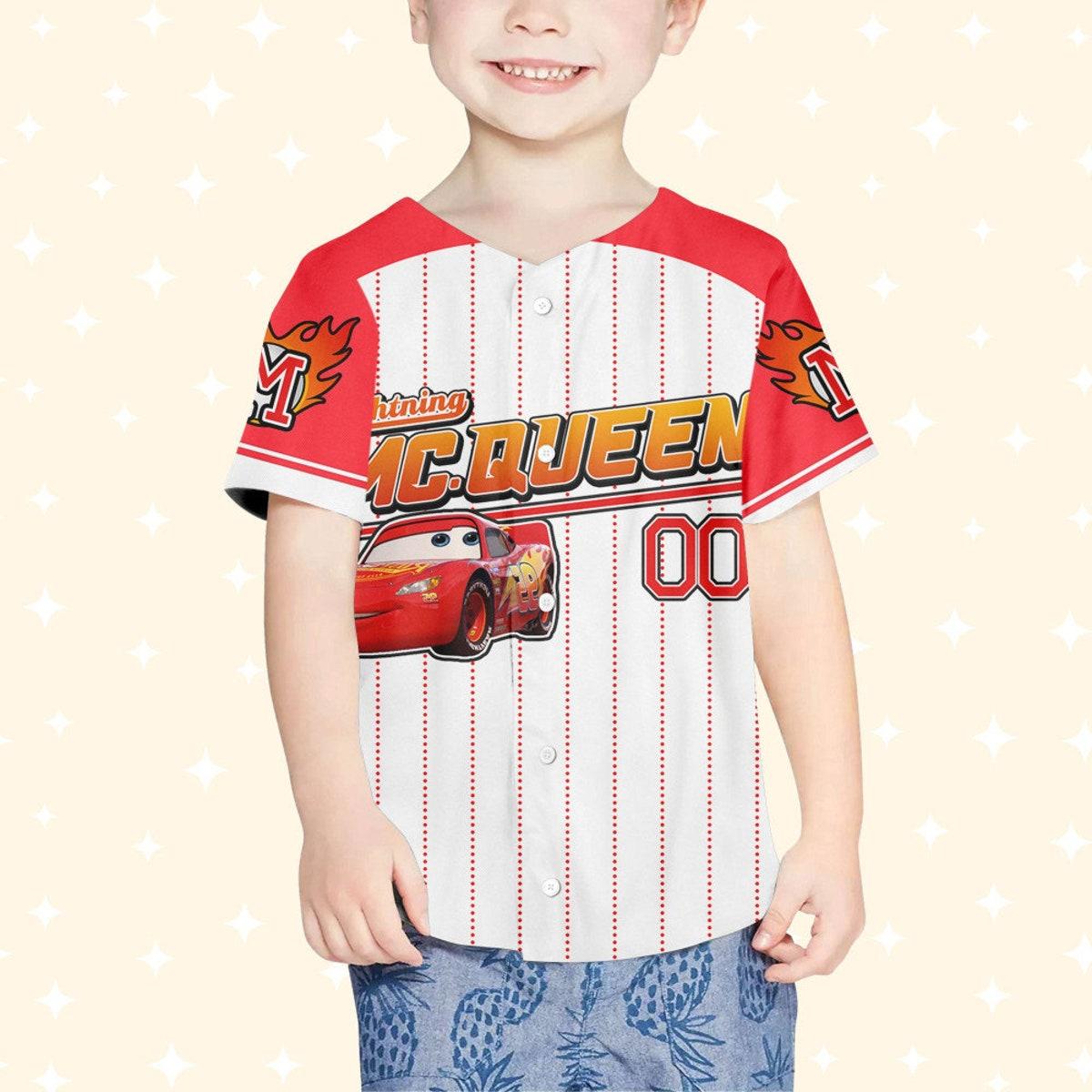 Custom Cars Mcqueen Red Curious Lightning Mcqueen Baseball Jersey 4