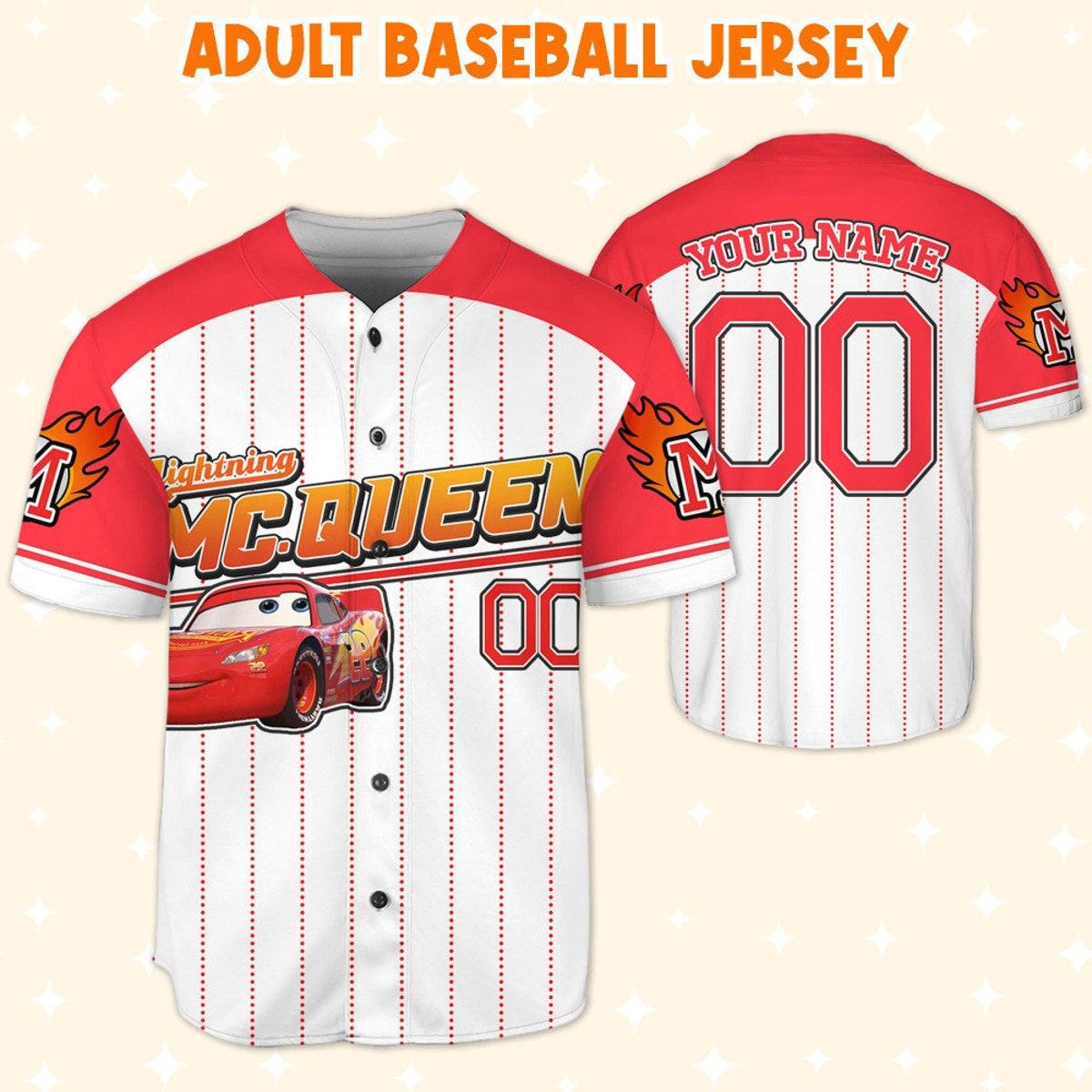 Custom Cars Mcqueen Red Curious Lightning Mcqueen Baseball Jersey 5