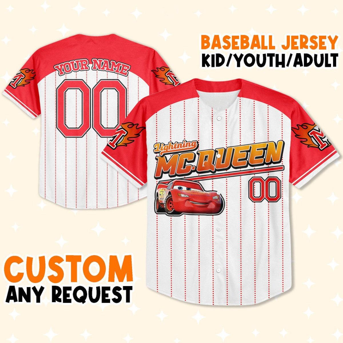 Custom Cars Mcqueen Red Custom Text Baseball Jersey 1