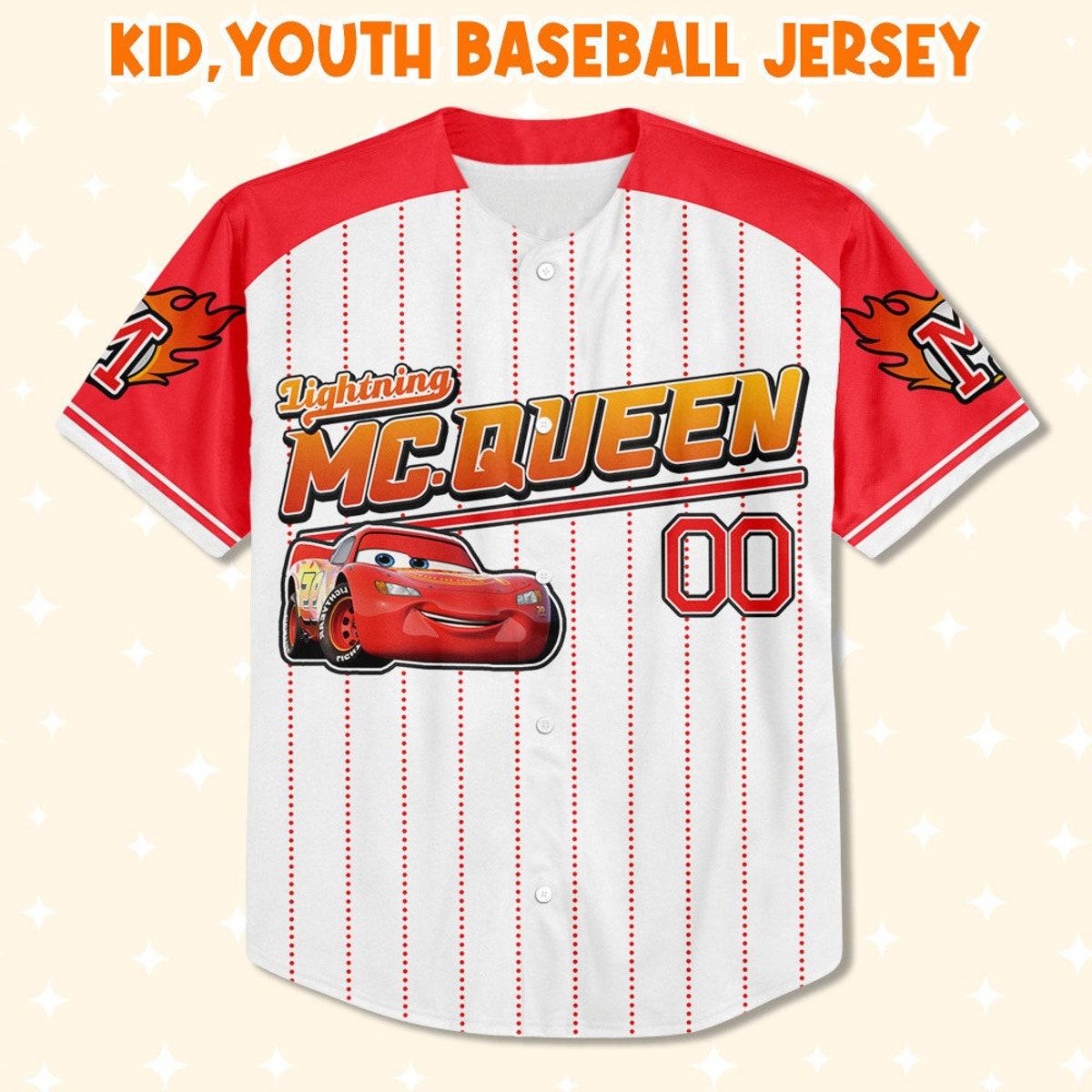 Custom Cars Mcqueen Red Custom Text Baseball Jersey 2