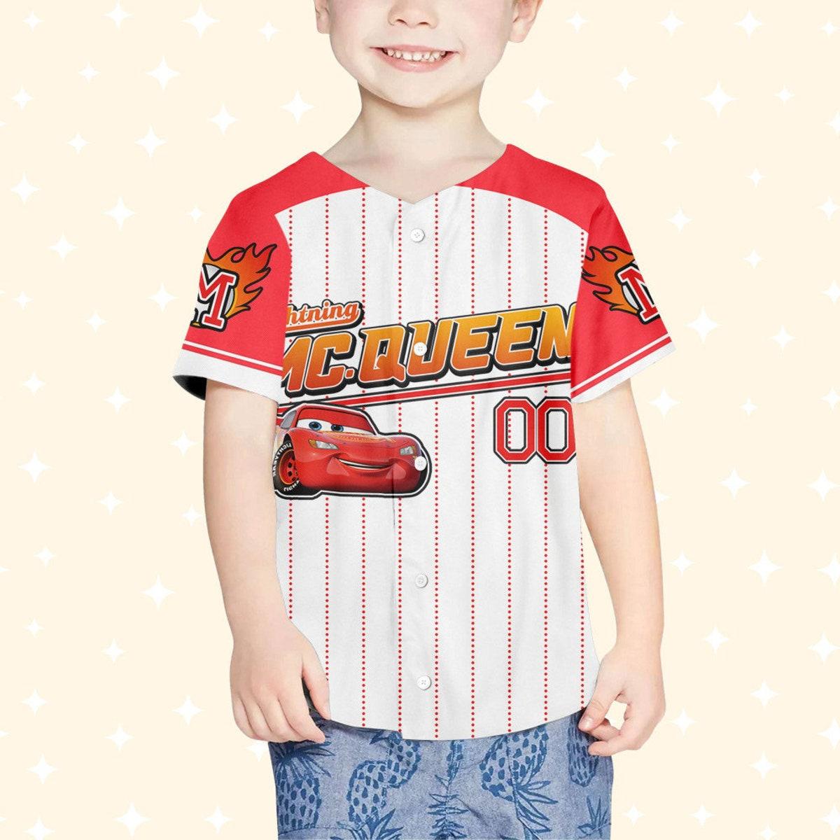 Custom Cars Mcqueen Red Custom Text Baseball Jersey 4