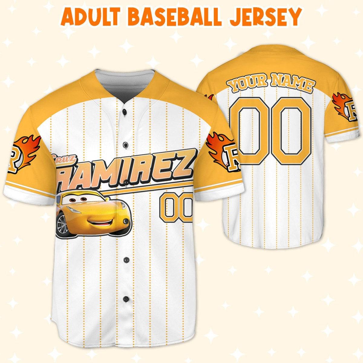 Custom Cars Ramirez Yellow Custom Text Baseball Jersey 5