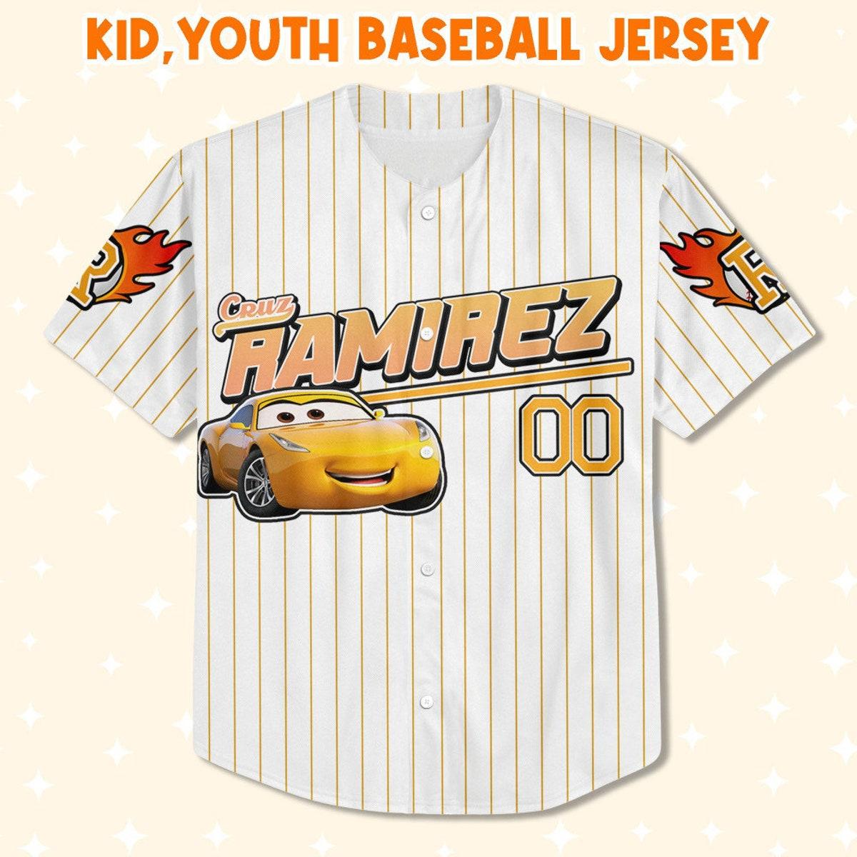 Custom Cars Ramirez Yellow Custom Text Lightning Mcqueen Baseball Jersey 2