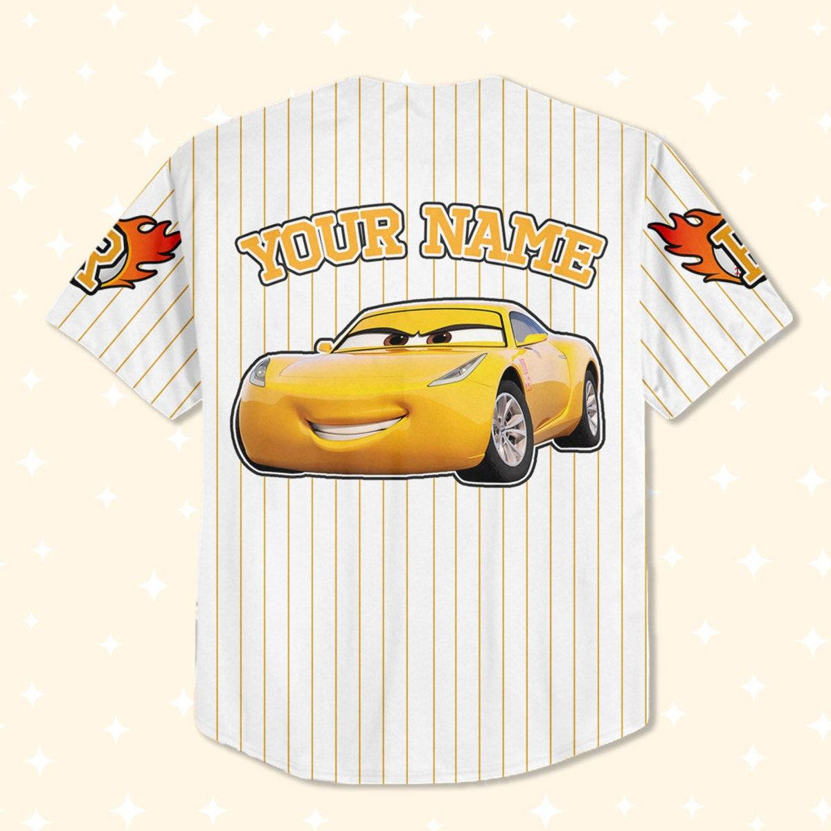 Custom Cars Ramirez Yellow Custom Text Lightning Mcqueen Baseball Jersey 3