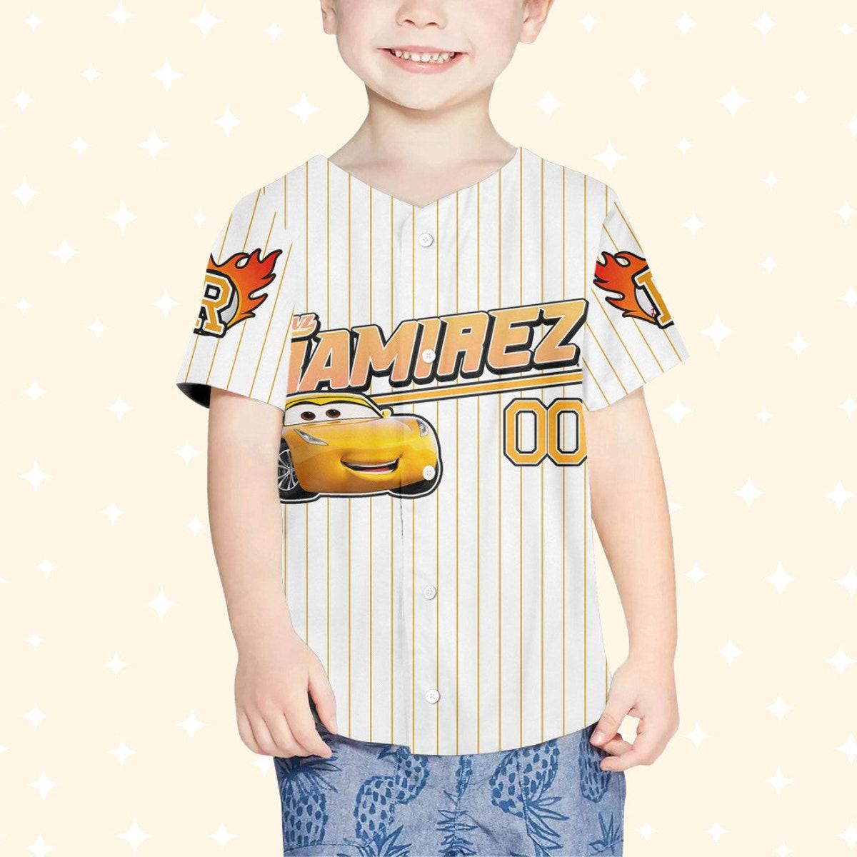 Custom Cars Ramirez Yellow Custom Text Lightning Mcqueen Baseball Jersey 4