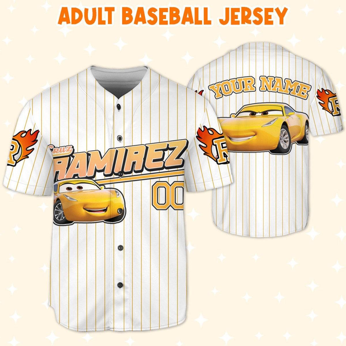 Custom Cars Ramirez Yellow Custom Text Lightning Mcqueen Baseball Jersey 5