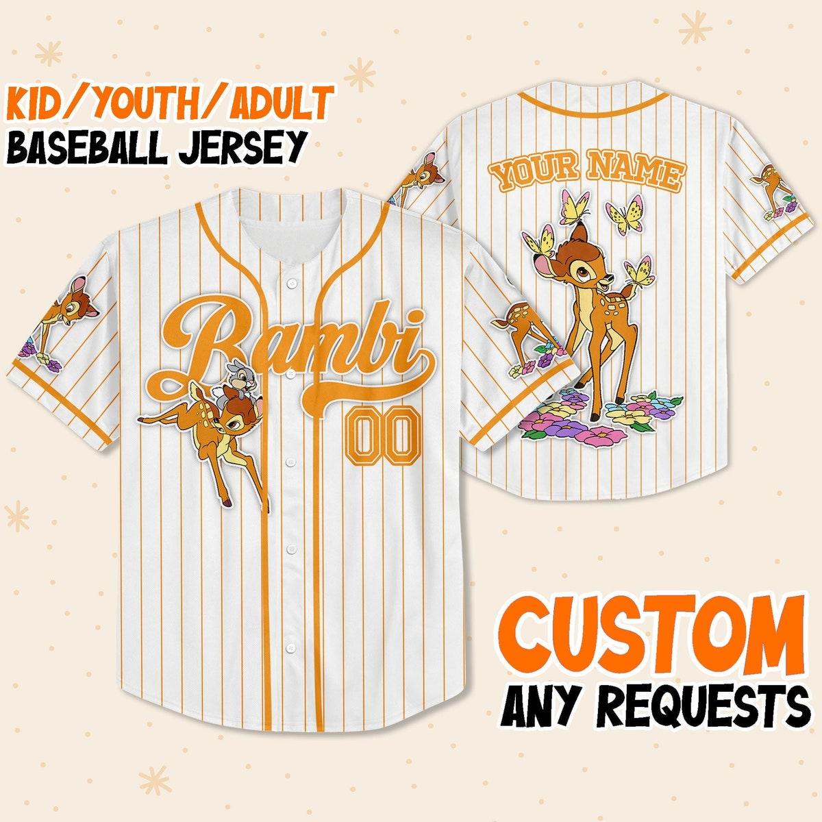 Custom Disney Bambi Simple Stripe Personalized Baseball Jersey 1