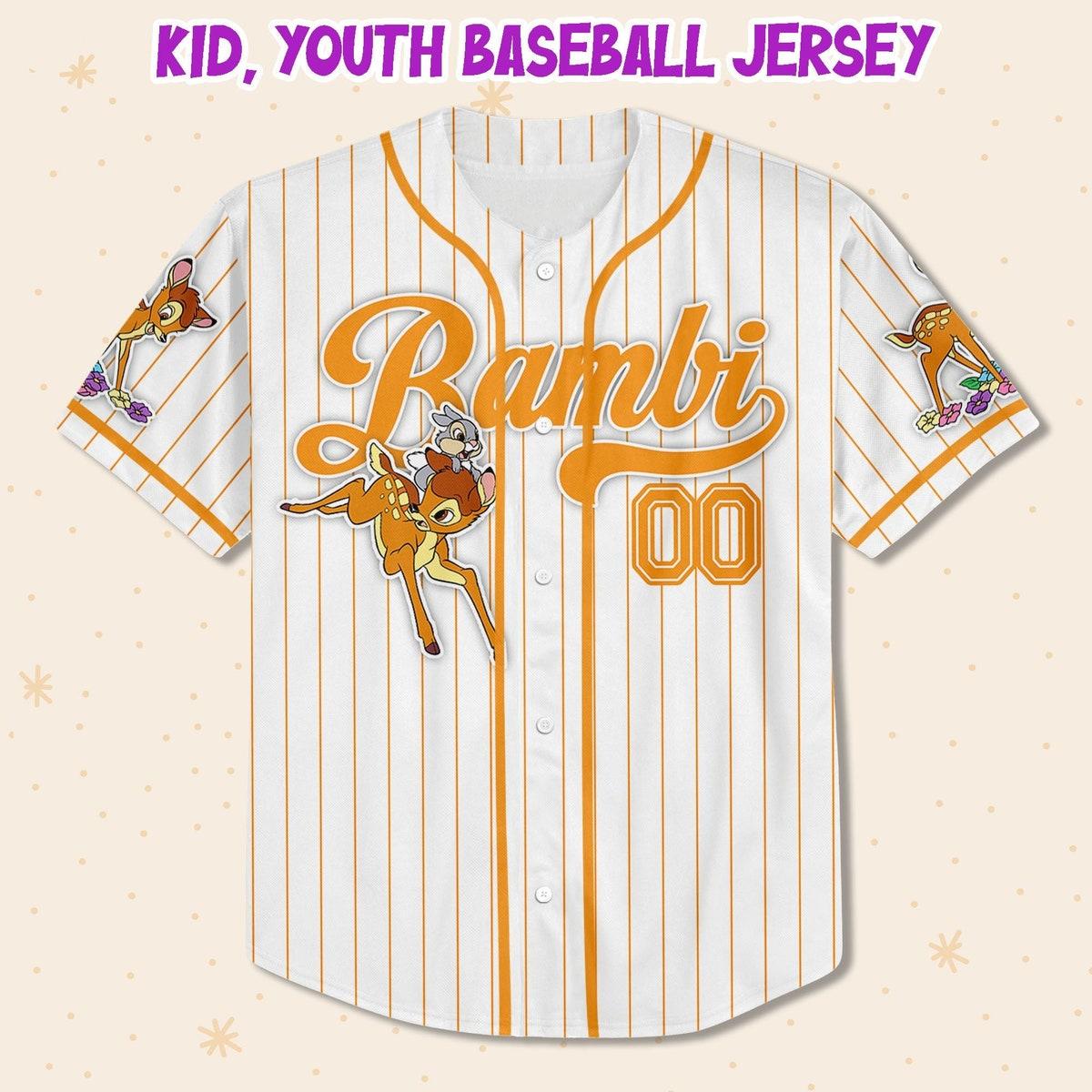 Custom Disney Bambi Simple Stripe Personalized Baseball Jersey 2