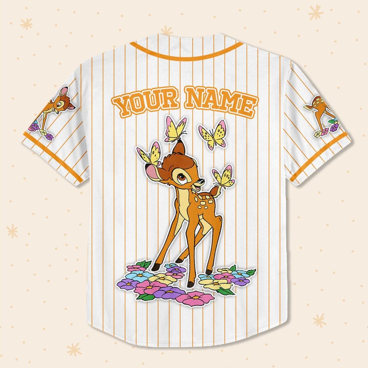 Custom Disney Bambi Simple Stripe Personalized Baseball Jersey 3