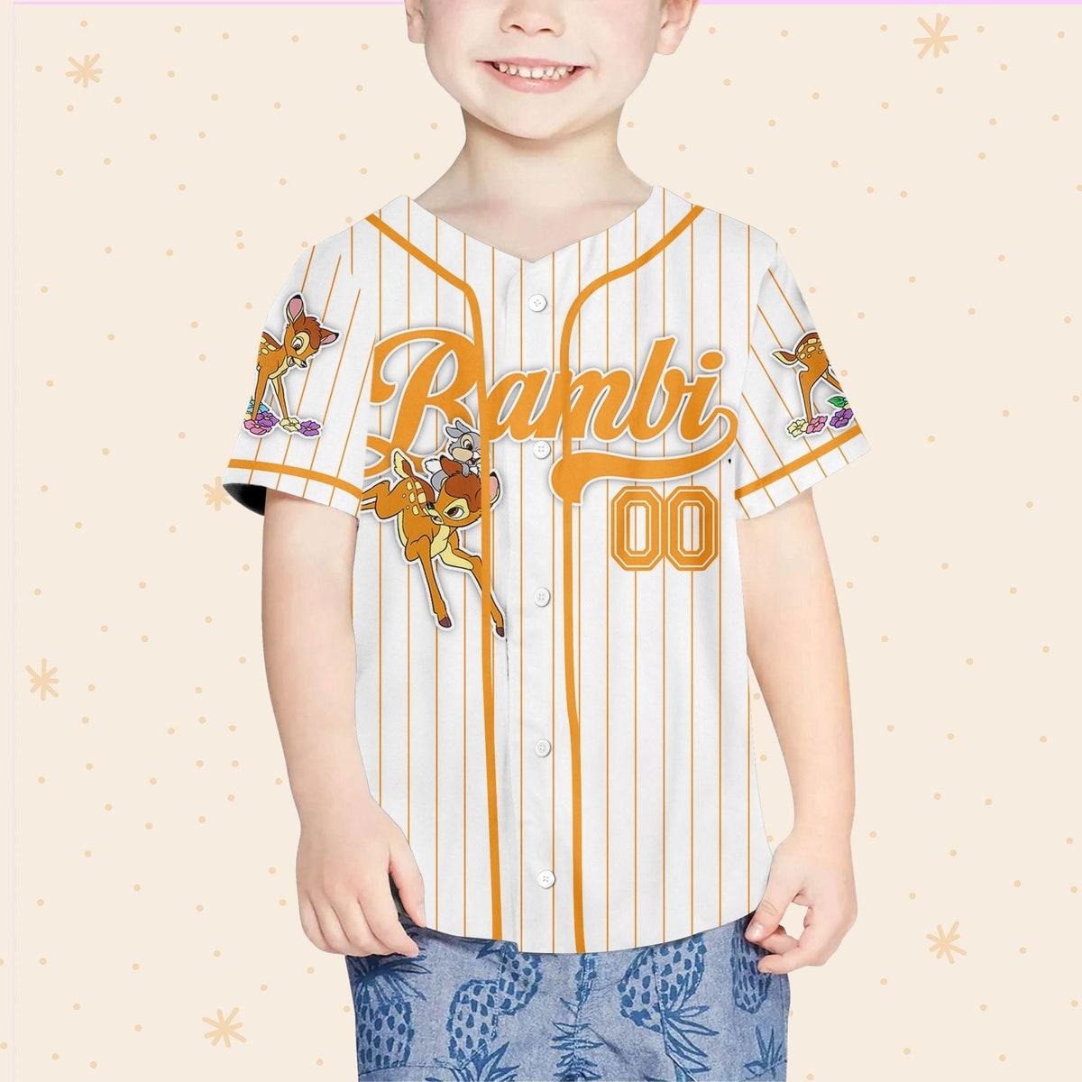 Custom Disney Bambi Simple Stripe Personalized Baseball Jersey 4