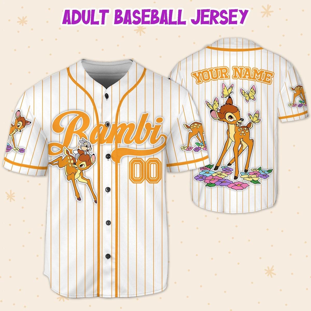 Custom Disney Bambi Simple Stripe Personalized Baseball Jersey 5