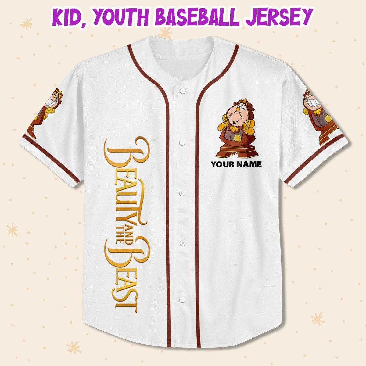 Custom Disney Beauty And The Beast Cogsworth Simple White Baseball Jersey 2