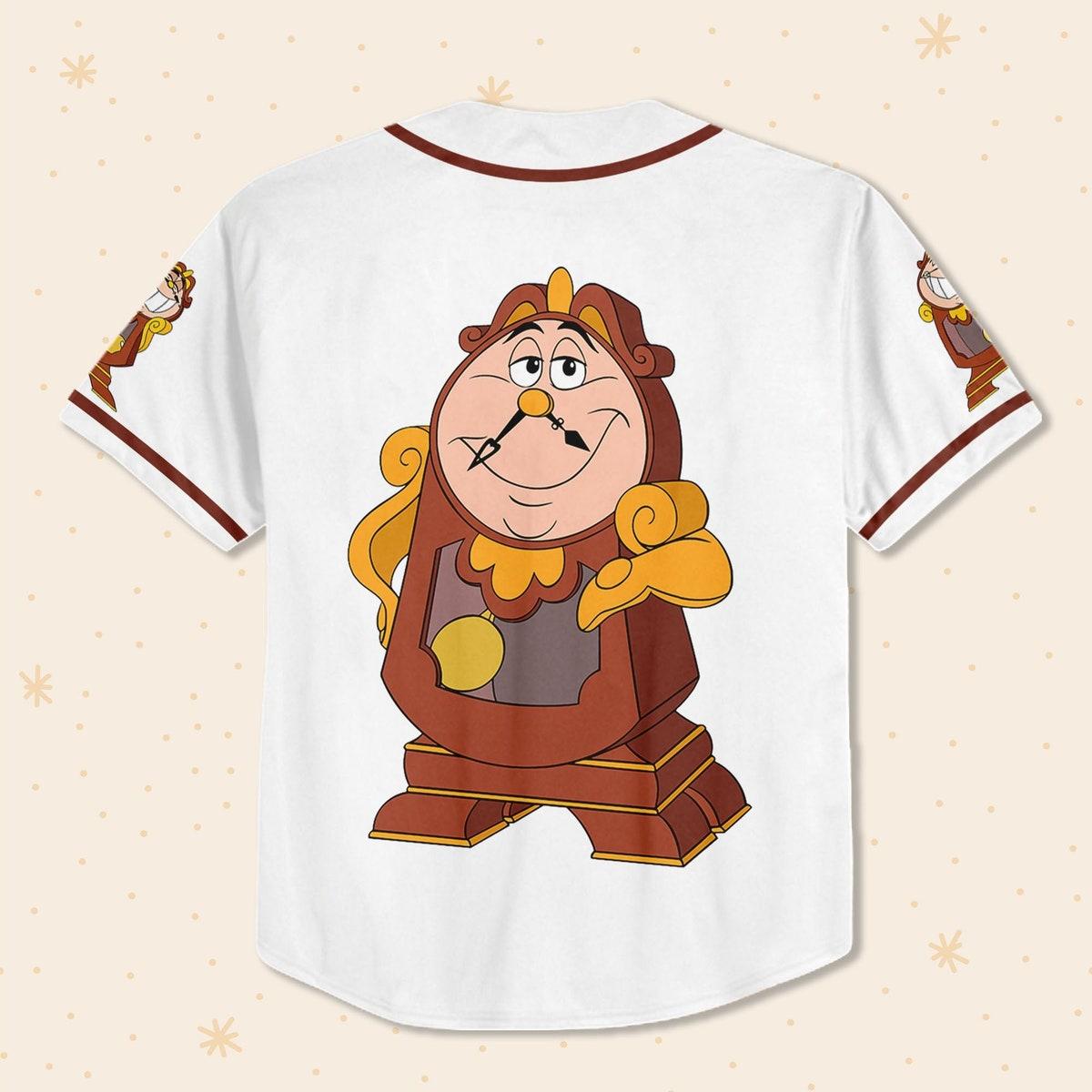 Custom Disney Beauty And The Beast Cogsworth Simple White Baseball Jersey 3