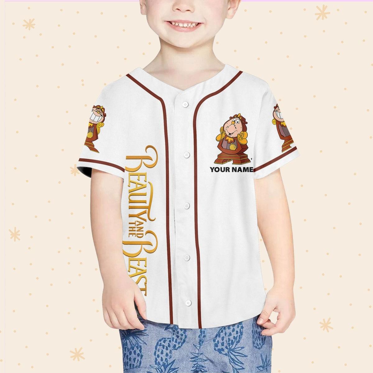 Custom Disney Beauty And The Beast Cogsworth Simple White Baseball Jersey 4