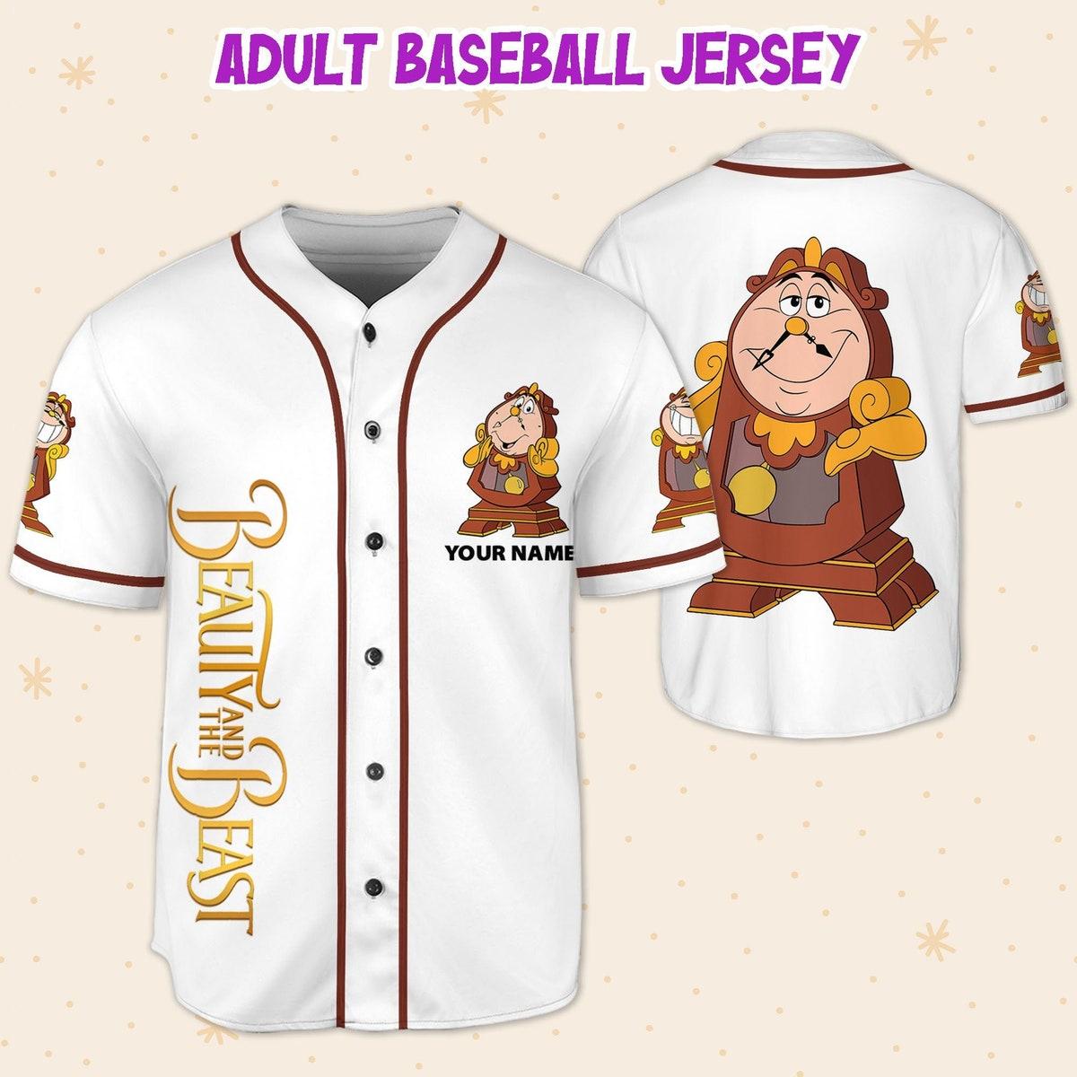 Custom Disney Beauty And The Beast Cogsworth Simple White Baseball Jersey 5