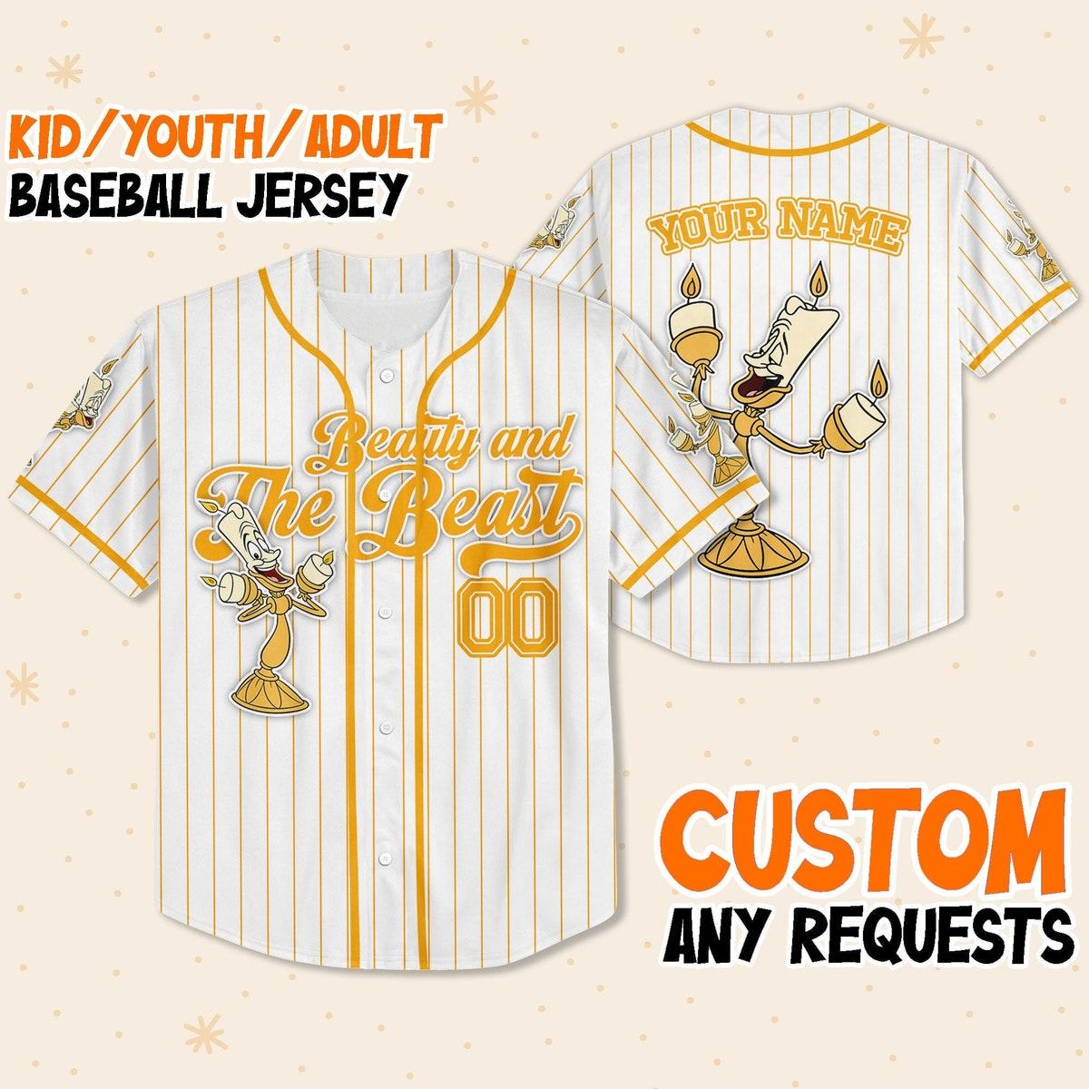 Custom Disney Beauty And The Beast Lumiere Simple Stripe Baseball Jersey 1