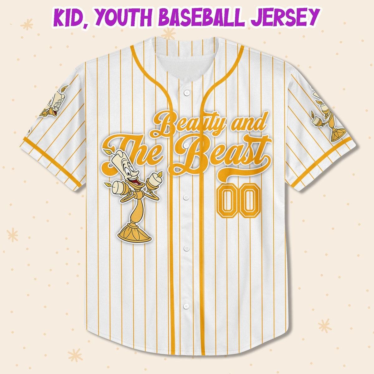 Custom Disney Beauty And The Beast Lumiere Simple Stripe Baseball Jersey 2