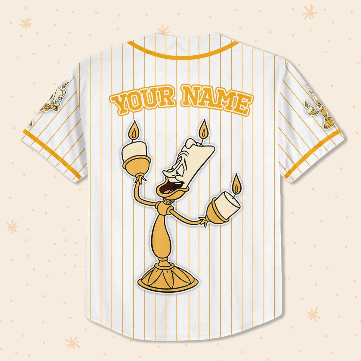 Custom Disney Beauty And The Beast Lumiere Simple Stripe Baseball Jersey 3