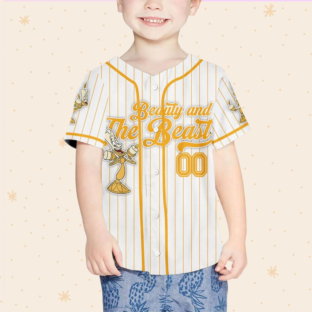 Custom Disney Beauty And The Beast Lumiere Simple Stripe Baseball Jersey 4