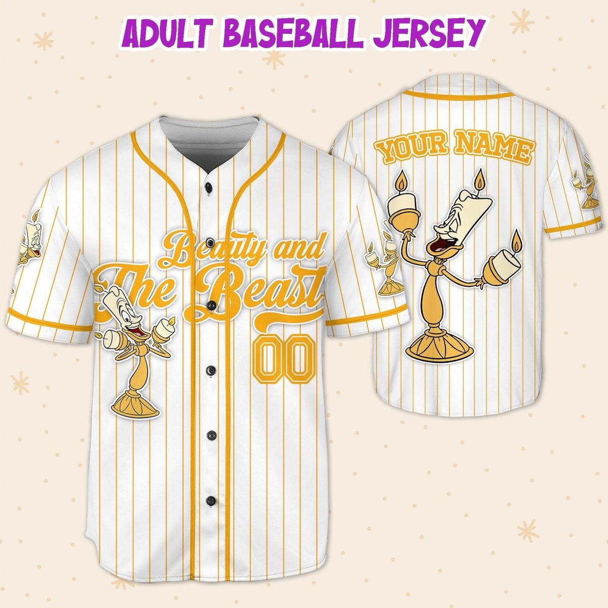 Custom Disney Beauty And The Beast Lumiere Simple Stripe Baseball Jersey 5