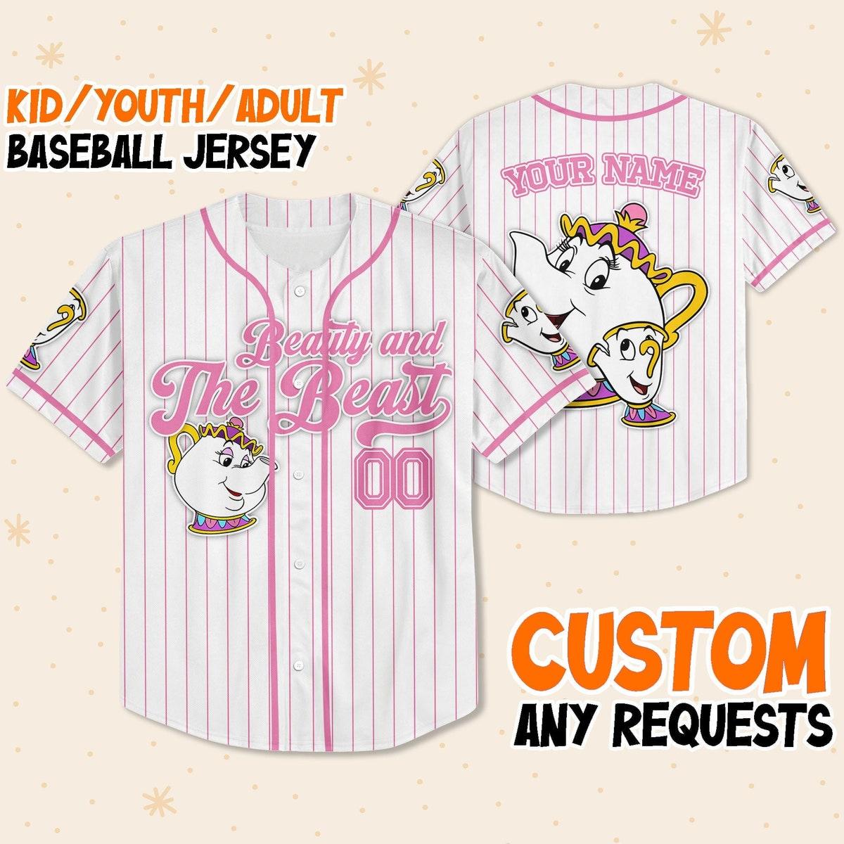 Custom Disney Beauty And The Beast Mrs Potts And Chip Simple Stripe Baseball Jersey 1