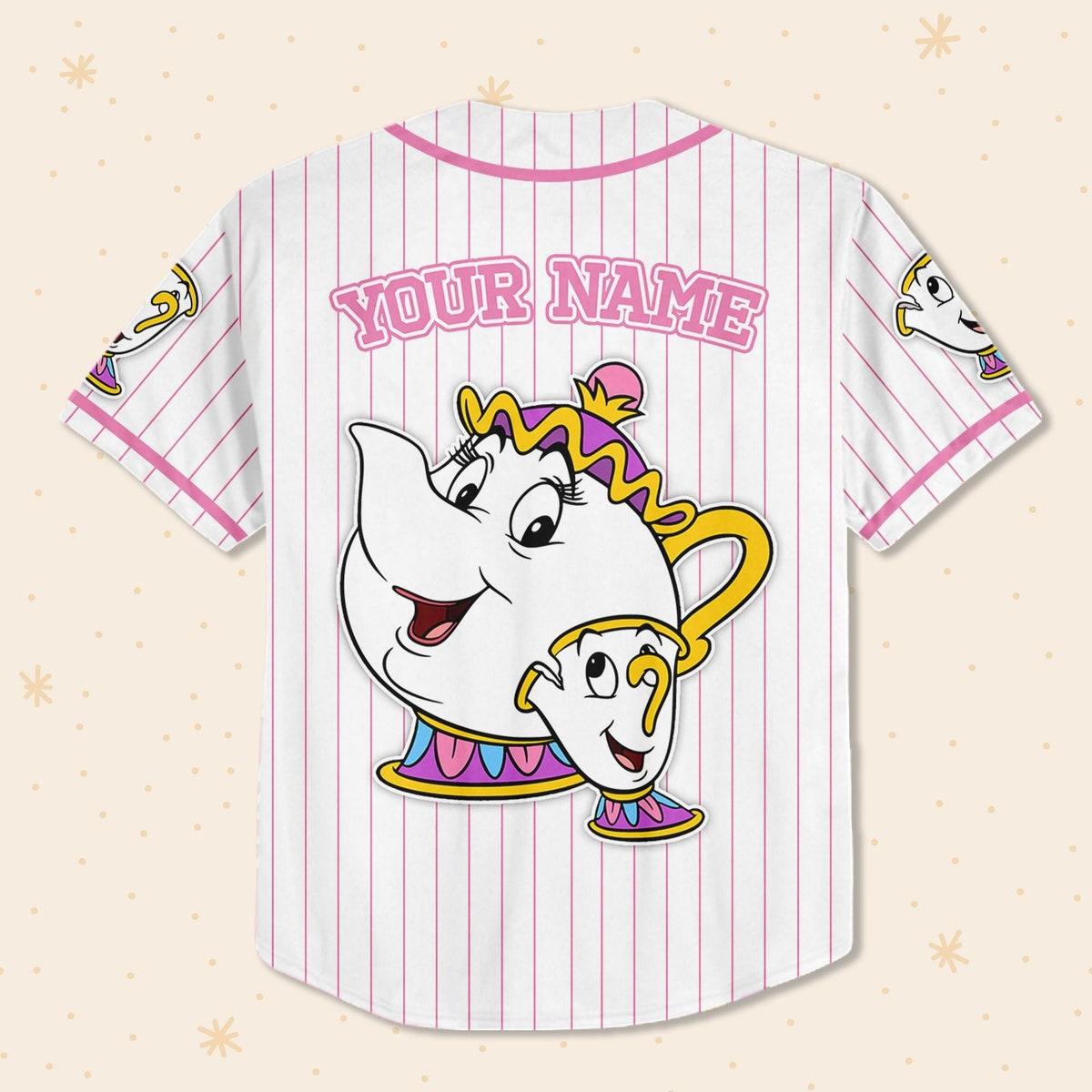 Custom Disney Beauty And The Beast Mrs Potts And Chip Simple Stripe Baseball Jersey 3