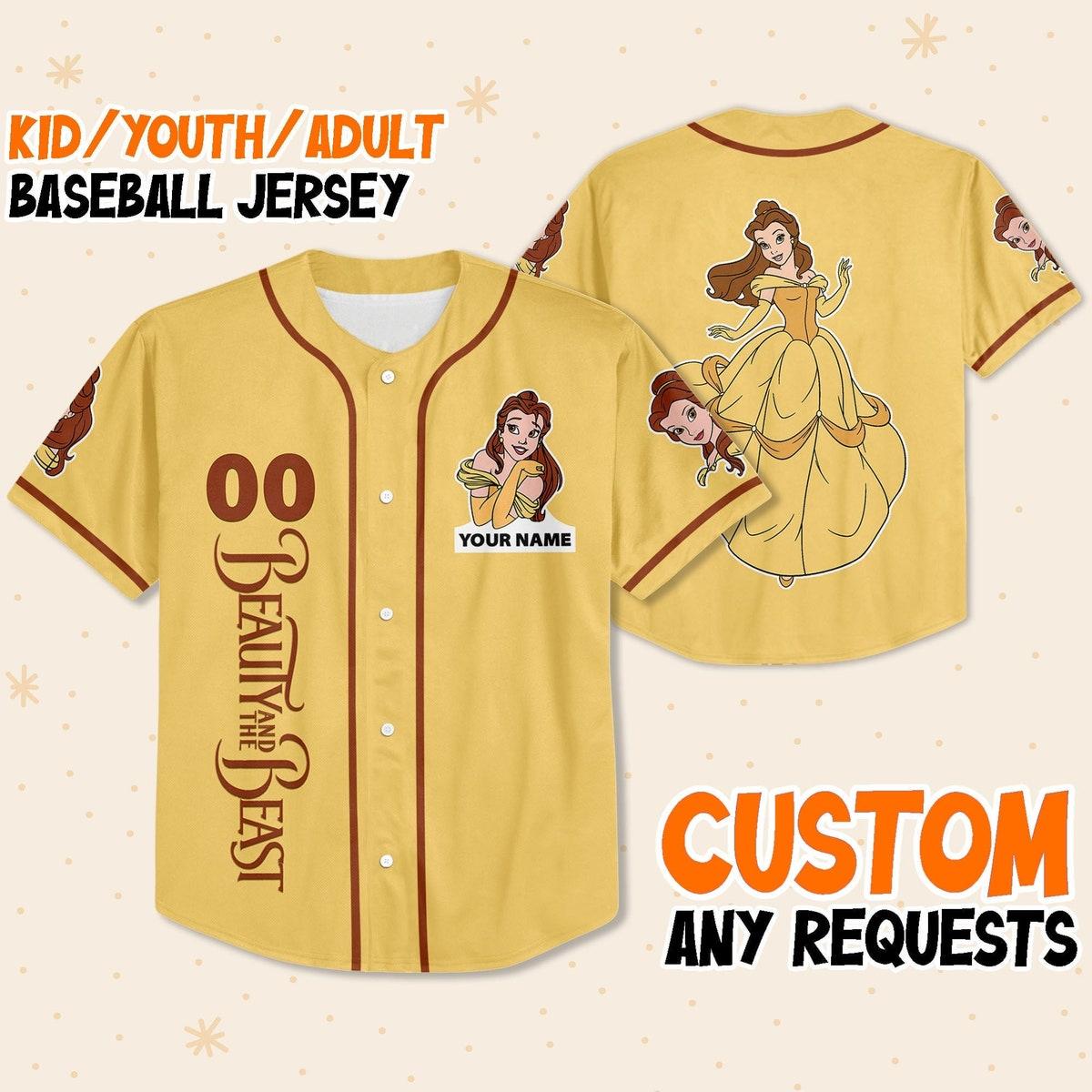 Custom Disney Beauty And The Beast Prince Simple Yellow Baseball Jersey 1