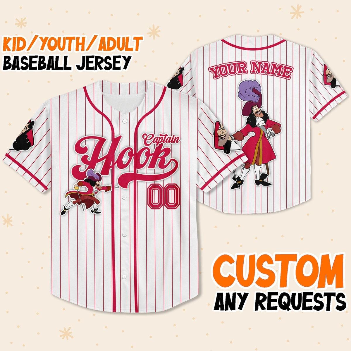 Custom Disney Captain Hook Simple Stripe Baseball Jersey 1