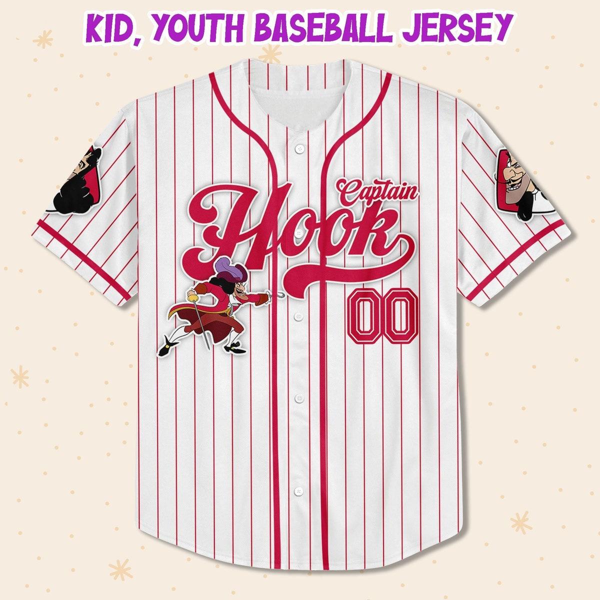 Custom Disney Captain Hook Simple Stripe Baseball Jersey 2